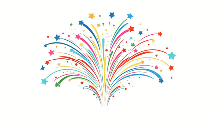 A vibrant vector illustration showcases a colorful fireworks display, perfect for celebrations, parties, and festive occasions, set against a clean white background.