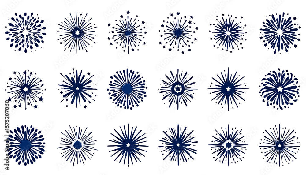 Aufkleber a collection of vector graphics depicting various bursts of fireworks, ideal for adding celebratory 