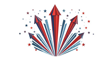 A dynamic vector illustration showcases vibrant red, white, and blue fireworks bursting across a dark background, perfect for Fourth of July celebrations or patriotic designs.