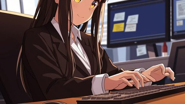 オフィスで働くアニメ調の美少女