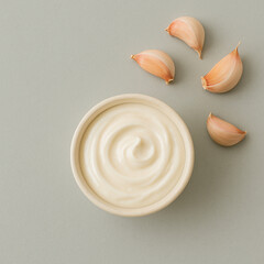 Top View of Creamy Garlic Sauce with Garlic Cloves — AI Generated