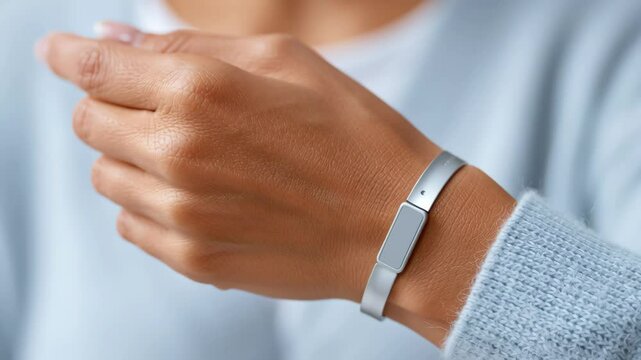 Medical innovation on woman hand featuring wearable tech device for modern health tracking and patient monitoring