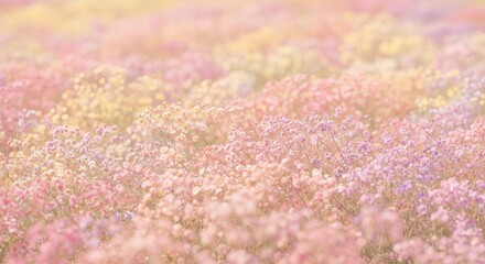 Pastel Flower Field with Soft Focus and Gentle Sunlight