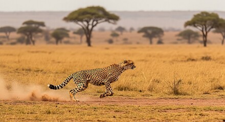 Cheetah Running Fast on African Savannah Plains