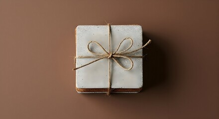 Coasters Tied with Twine on Brown Background Tabletop