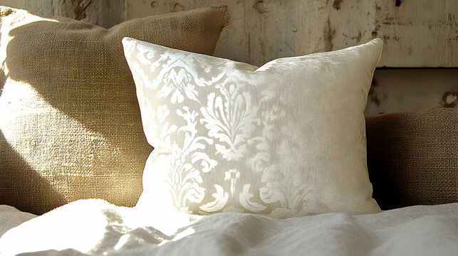 Textured pillows cream beige linen and burlap home decor - Powered by Adobe
