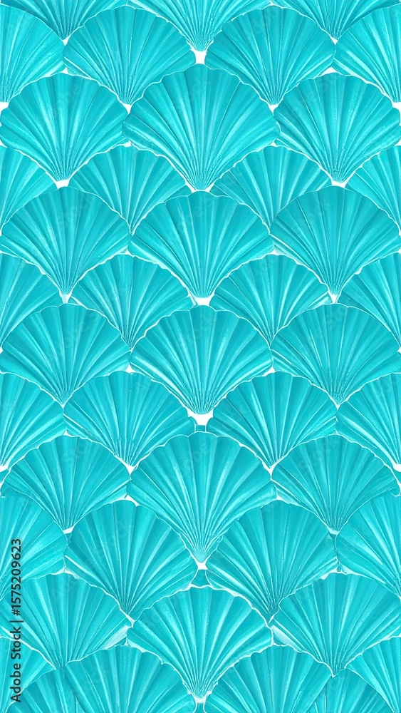 Poster repeating scallop shell pattern in turquoise color creating vertical texture