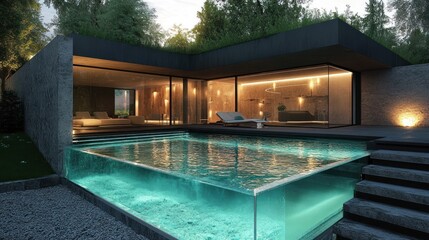 Modern glass bottom pool house