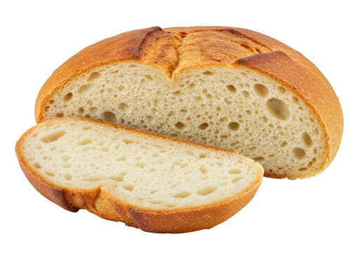 Freshly baked sourdough bread slice and loaf isolated on transparent background