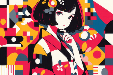 着物を着た女性のイラスト