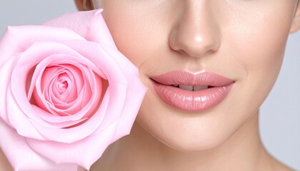 Closeup of beautiful woman's face with rose