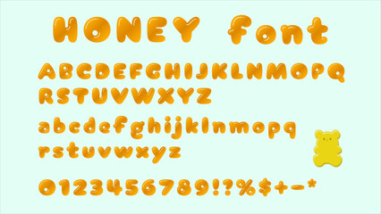 Cute Honey Alphabet Font Set – Yellow Bubble Letters with Numbers & Symbols