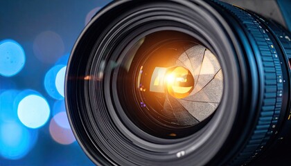 Close-up of camera lens with bokeh