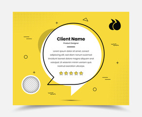 Client feedback social media post template with black stroke bubble on yellow background