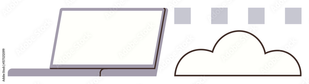 Poster open laptop connecting to cloud through digital square blocks symbolizing data transfer. ideal for t