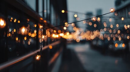 Evening city lights strung outdoors
