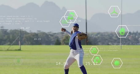 Pitcher lifting triggers hexagon overlays tracking metrics for baseball training during pitch - Powered by Adobe
