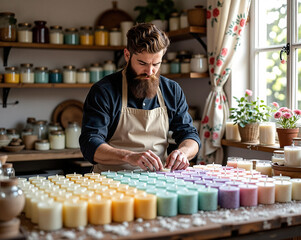 Artisan Crafting Handmade Candles with Precision and Care