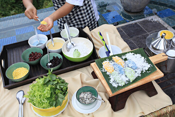 Thai Khanom Tua Pap (sweet mung bean dumplings) is Thai dessert made from sticky rice flour wrapped around a filling of peeled mung beans, grated coconut, and steamed