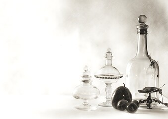 Vintage glass and fruit arrangement still life