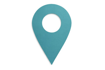 Light blue map pin pointing location on transparent background, ideal for travel and navigation concepts