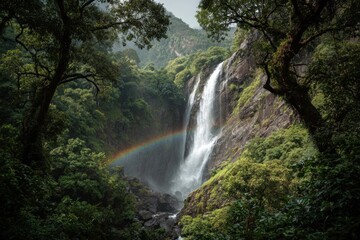 Lush waterfall framed by trees