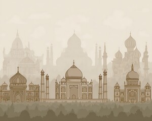 Misty illustration of Taj Mahal complex