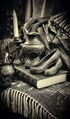 Elegant objects in monochrome artistic arrangement