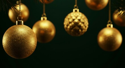 Obraz premium Golden Christmas Ornaments Hanging Festive Holiday Decoration