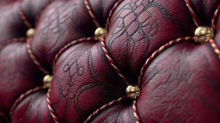 Close-up maroon leather upholstery