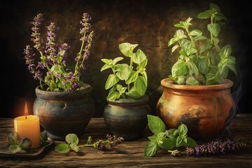 Herbal still life with candle light