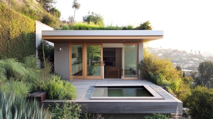 Modern hillside retreat with pool