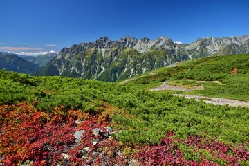 蝶ヶ岳から望む穂高連峰と槍ヶ岳