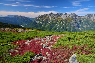 蝶ヶ岳から望む穂高連峰と槍ヶ岳