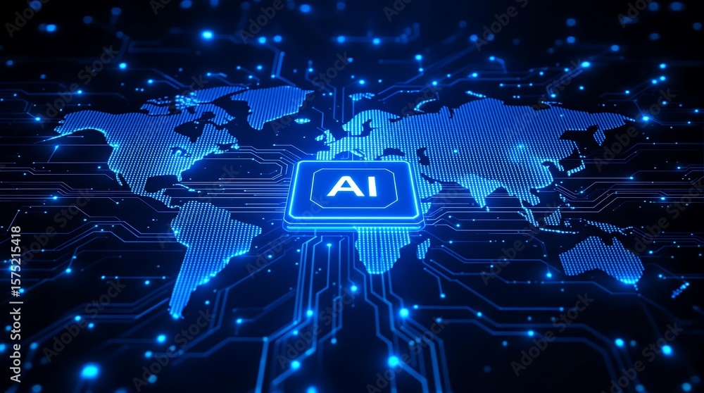 Aufkleber ai artificial intelligence world map global technology network digital transformation concept