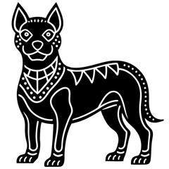 Obraz premium Stylized ancient dog with decorative collar and tail silhouette