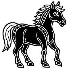 Obraz premium Stylized black horse silhouette with white outline and decorative details