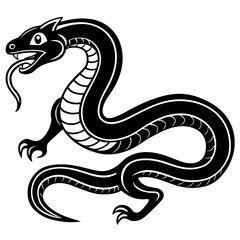 Fototapeta premium Stylized black dragon with a forked tongue and claws silhouette