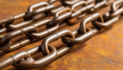 Close-up of heavy metal chains on rusted surface