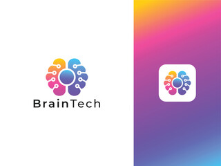 Minimal and professional brain technology logo design. Creative Brain tech, Modern and digital brain