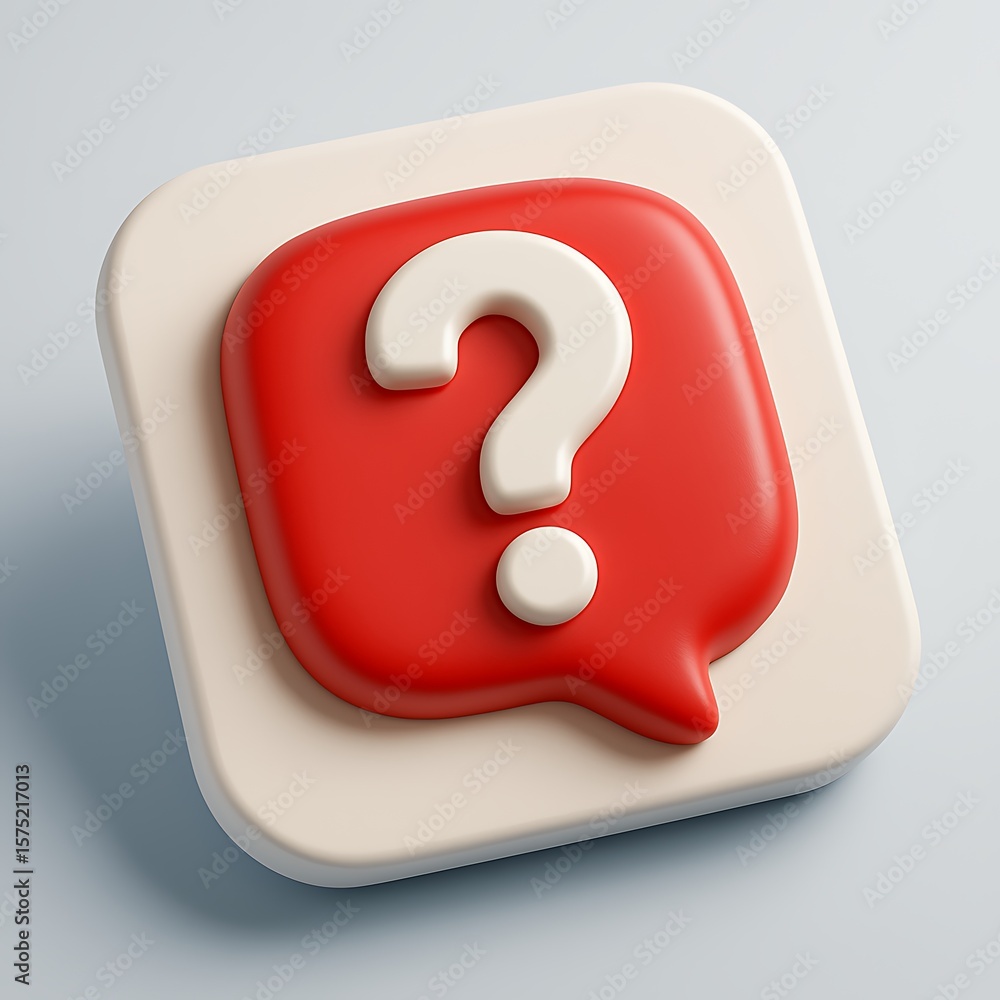 Poster 3d red question mark inside speech bubble isolated on white background
