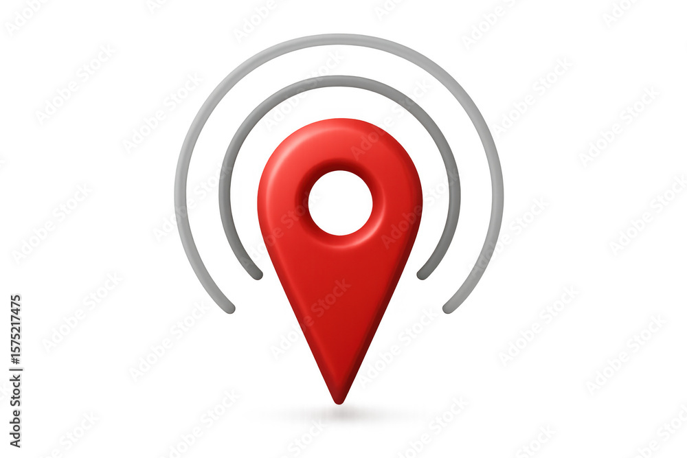 Poster red location pin emitting location signal on a transparent background, perfect for travel and naviga