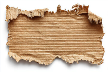 Corrugated cardboard with rough ripped edges and earthy tone, positioned flat against clean background, useful in DIY design, vintage effects, or textural studies.