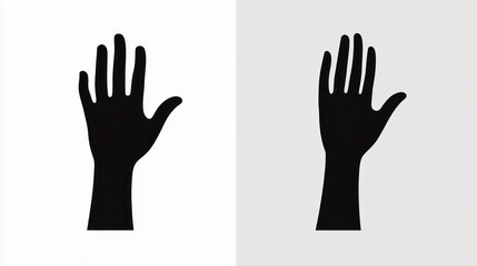 Fototapeta premium Two stylized black hand silhouettes, one on white and one on a light grey background