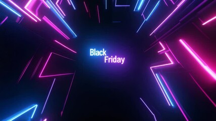 Black Friday glowing neon pink and blue light lines on dark background with futuristic dynamic sale promotion featuring vibrant colors and dynamic perspective for event - Powered by Adobe