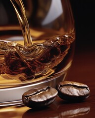 Dark Coffee Beans Beside a Glass of Rich Brown Liquid