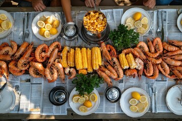 Festive Seafood Feast with Shrimp, Corn, Lemon, and Fresh Herbs