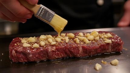 Gourmet Chef Preparing Juicy Steak with Garlic and Butter Glaze