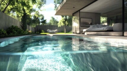 Modern home pool with garden view