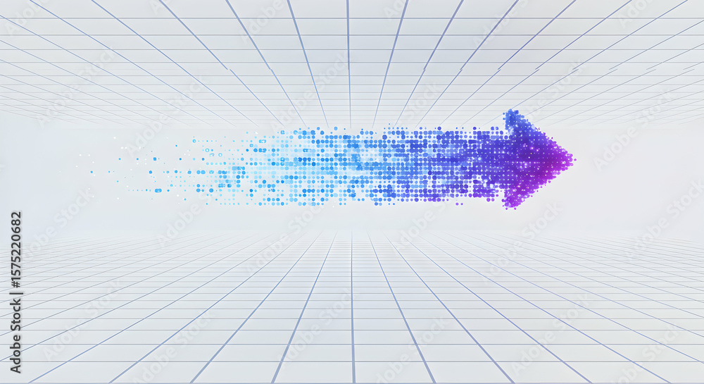 Poster abstract arrow moving forward with data points on grid